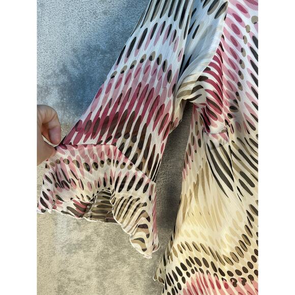 Y2K Dressbarn Blouse 2X Abstract Chiffon Ruffle Collar 3/4 Ruffle Sleeve - Picture 4 of 7